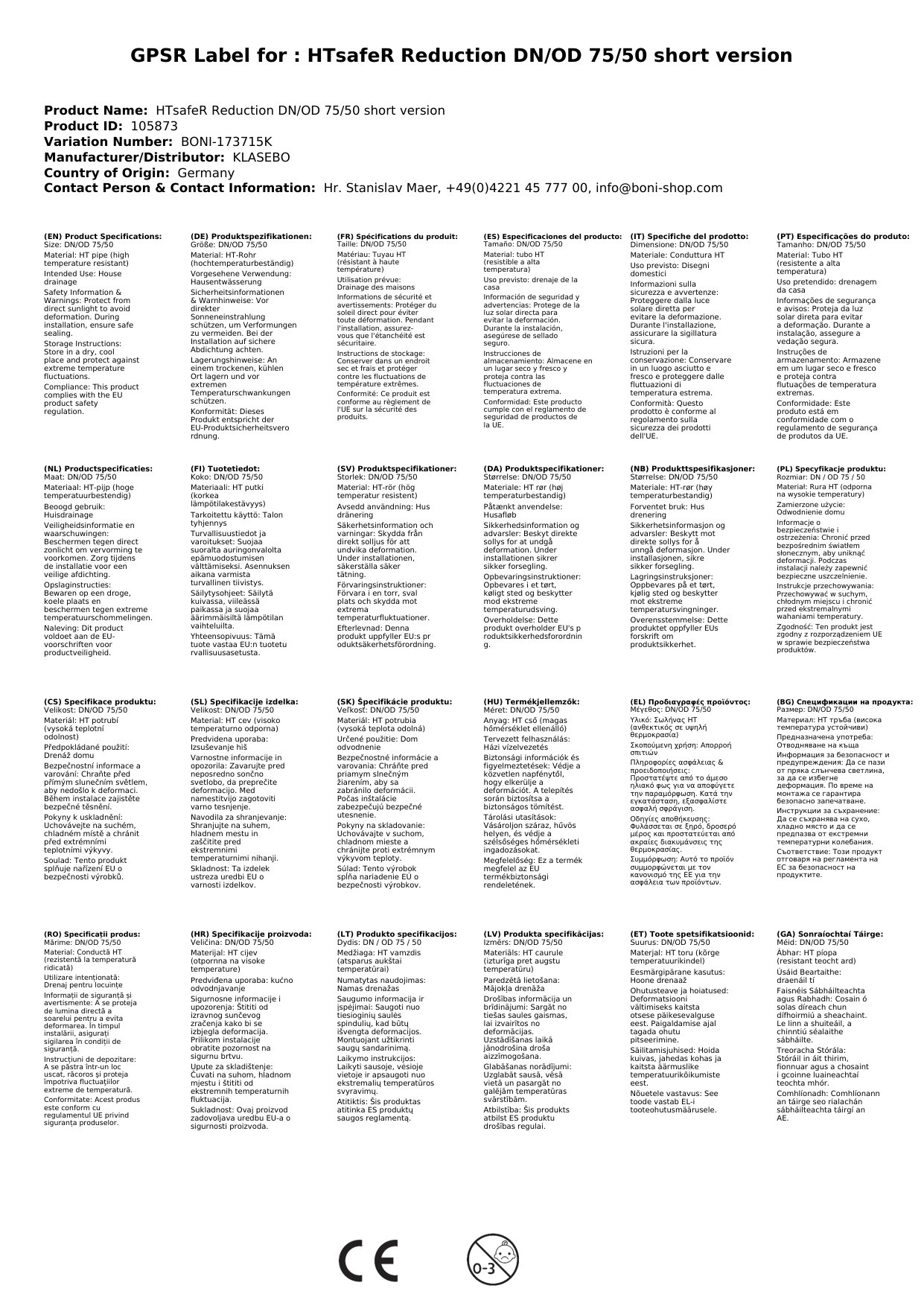 HTsafeR Reduktion DN/OD 75/50 kurze Ausführung