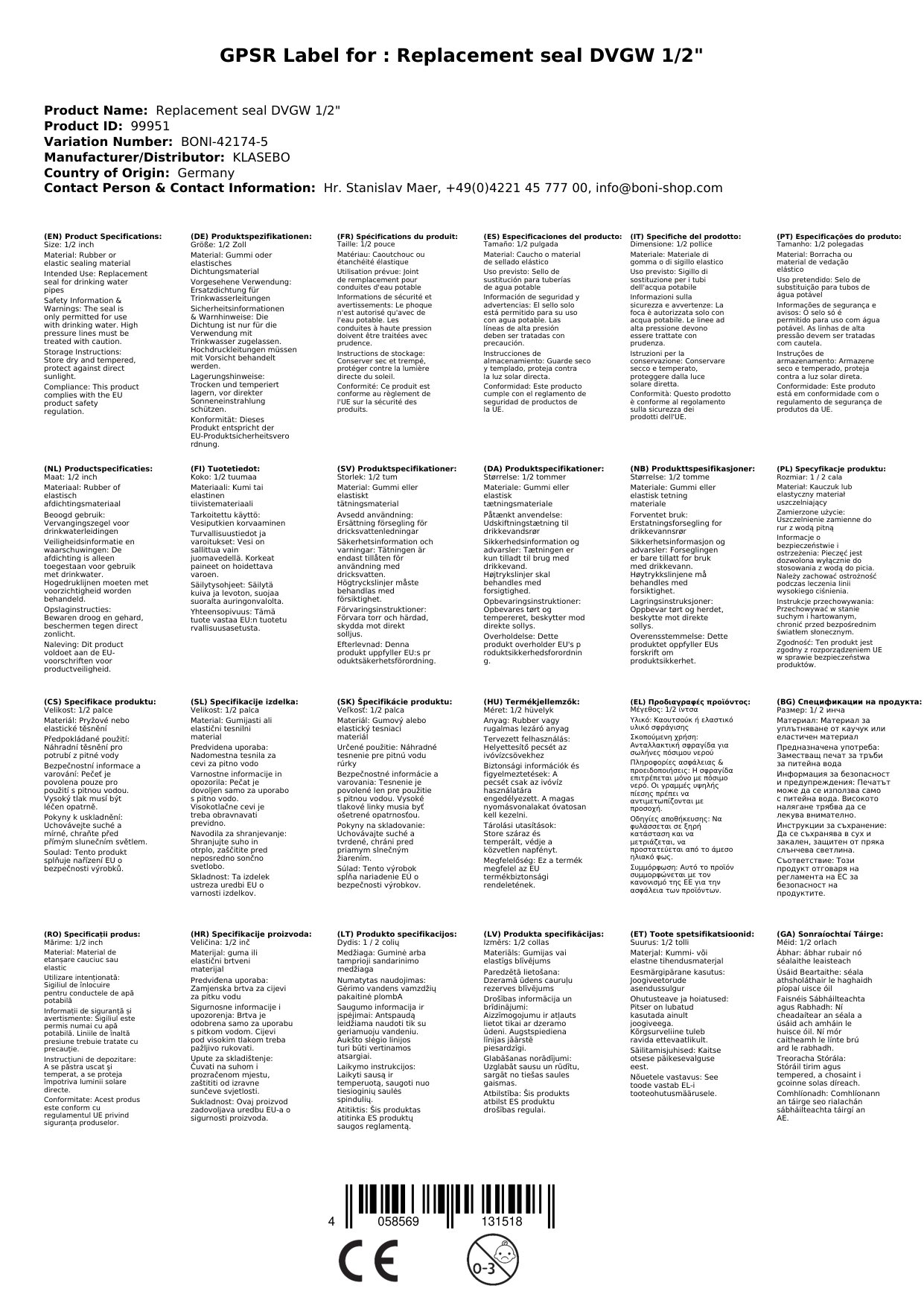 Ersatzdichtung DVGW 1/2"