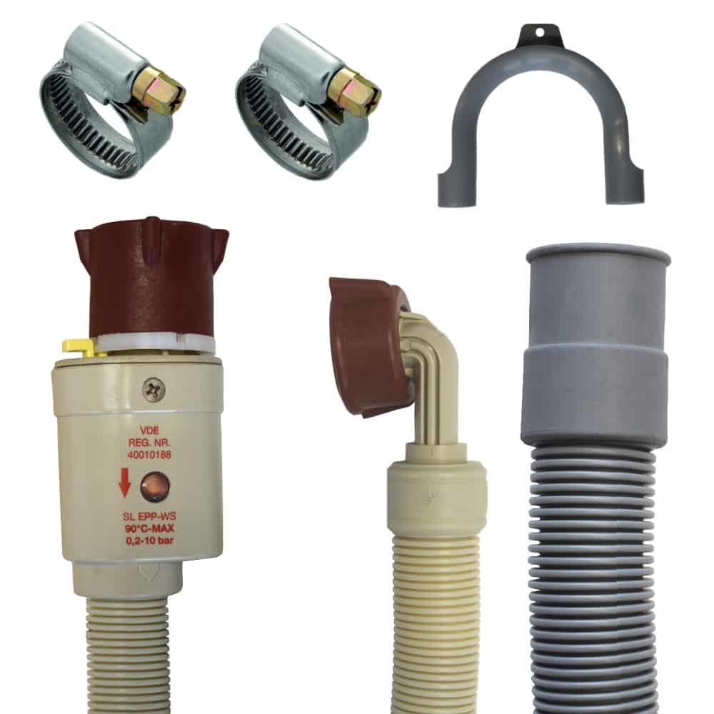 2m Schlauch Anschluss Set (Aquastop+Ablaufschlauch+2Schellen)