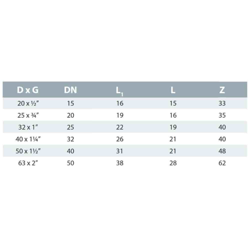 PVC - U Verschraubung Klebemuffe x AG 63 mm x 2"