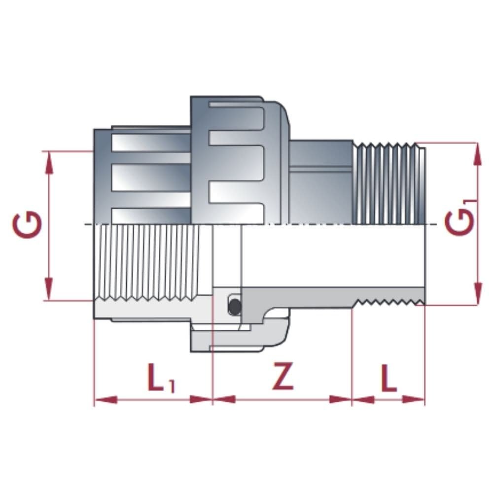 PVC - U Verschraubung IG x AG 1/2"