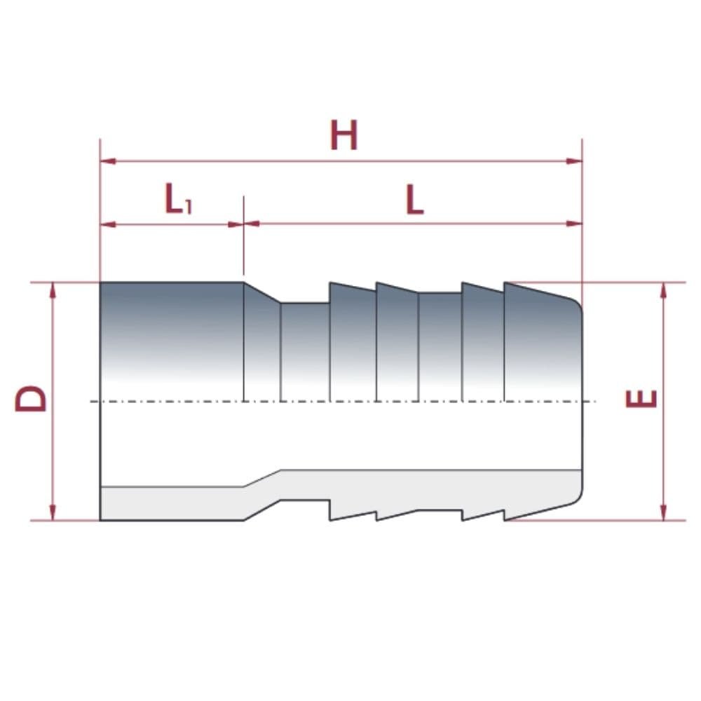 PVC - U Schlauchtülle für Poolschlauch 50 mm x 38 mm