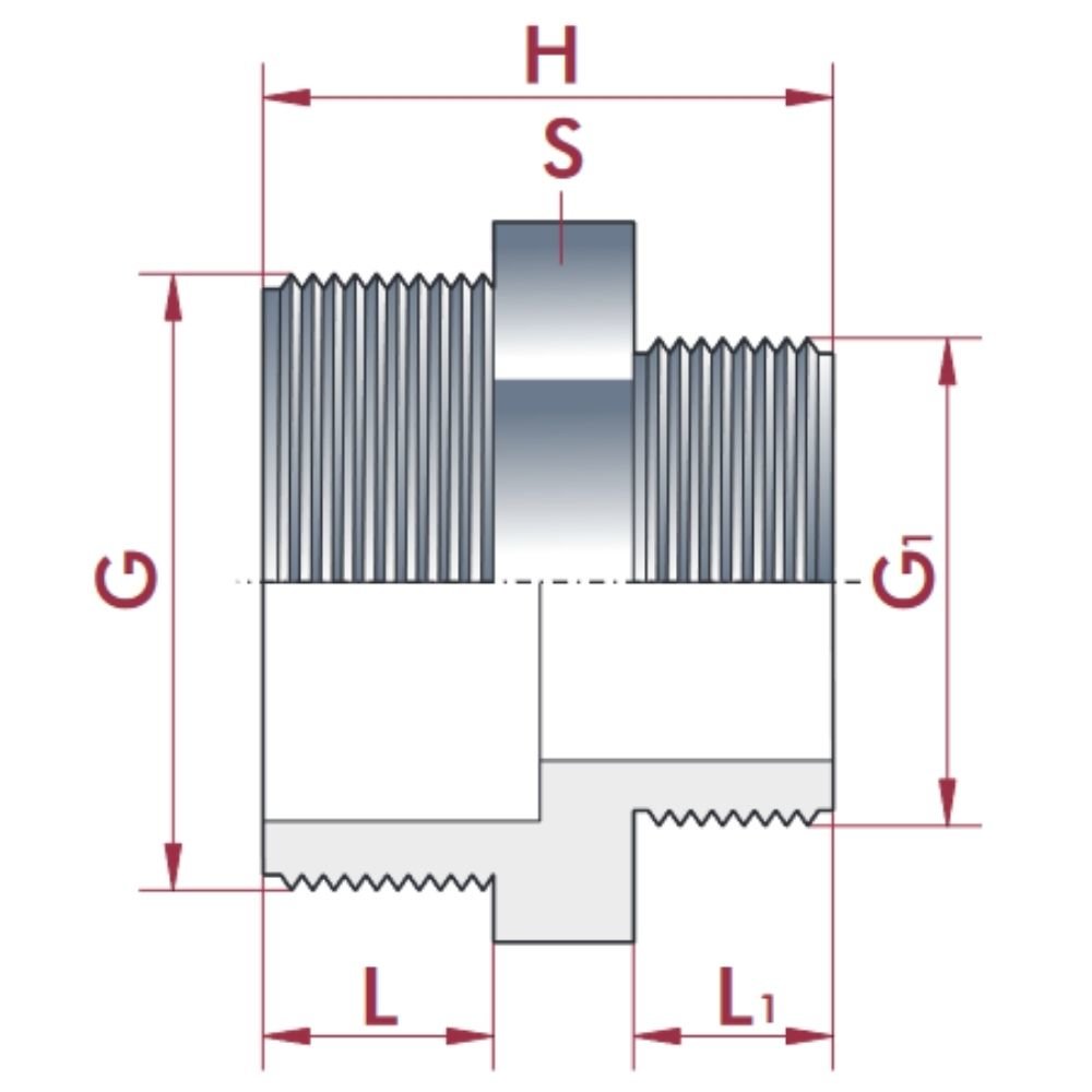 PVC - U Doppelnippel reduziert AG 3/4" x 1/2"