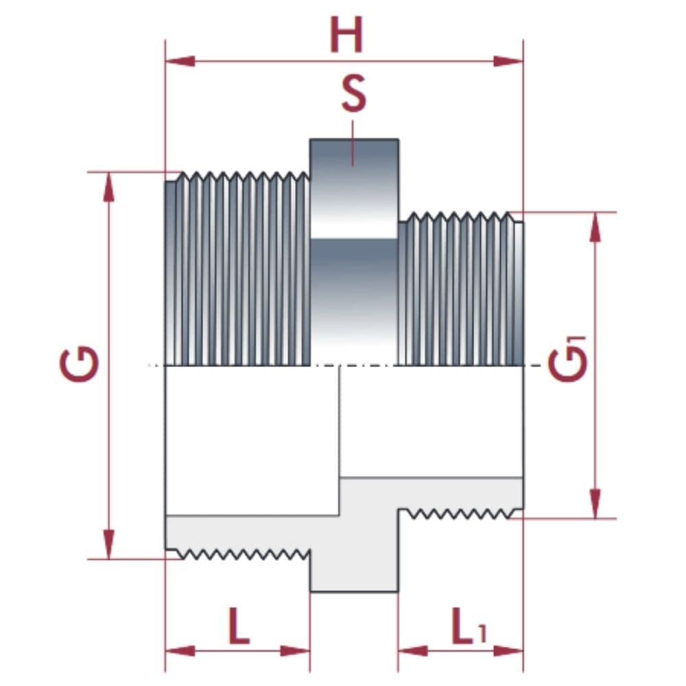 PVC - U Doppelnippel reduziert AG 2 1/2" x 1 1/4"