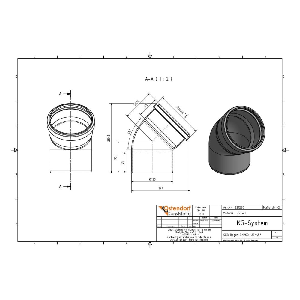 KGB Bogen DN/OD 125   45 Grad