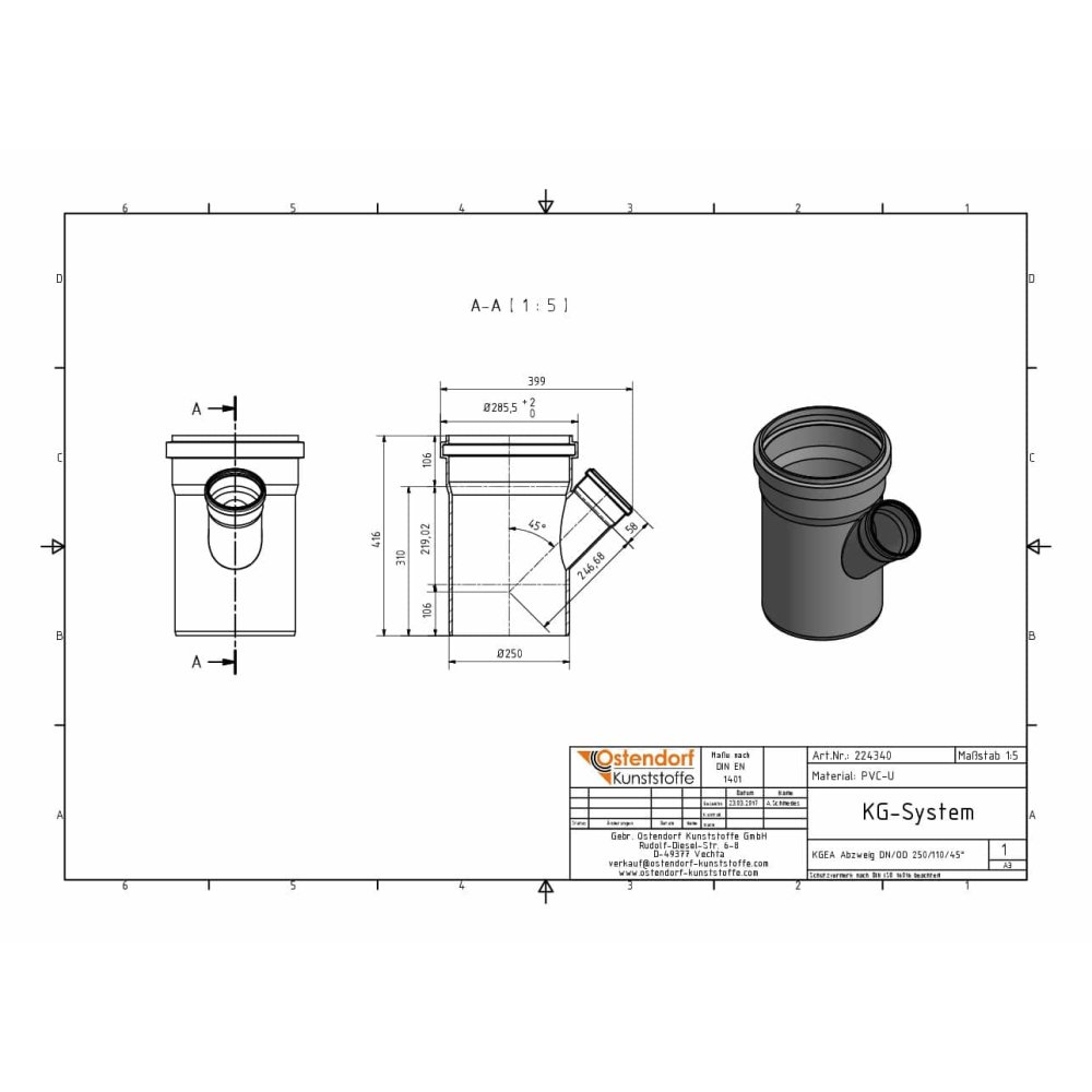 KGEA Abzweig DN/OD 250/110   45 Grad