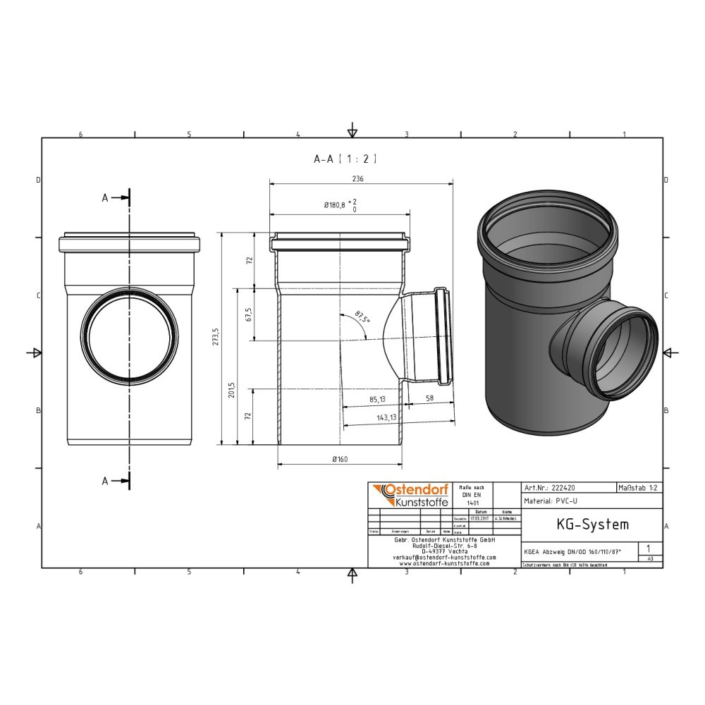 KGEA Abzweig DN/OD 160/110   87 Grad