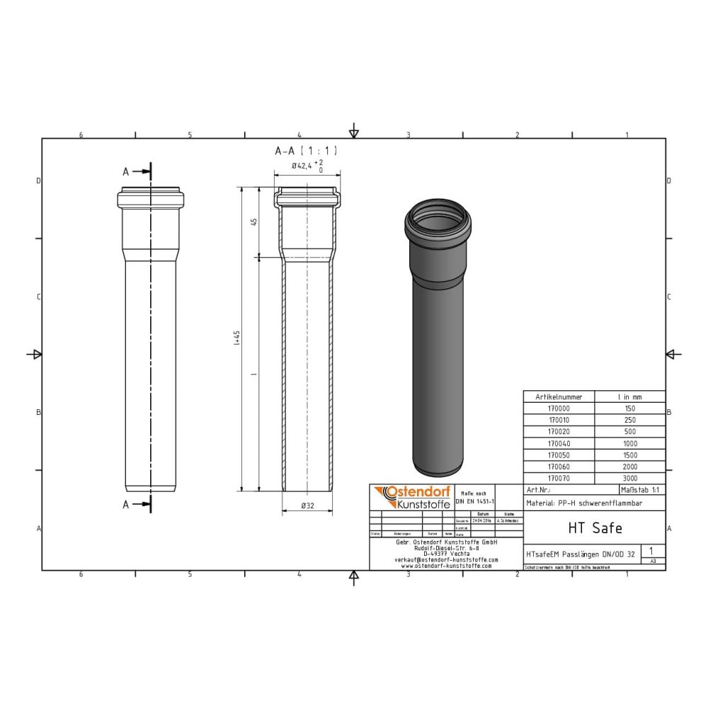 HTsafeEM DN/OD 32 x 1000 mm