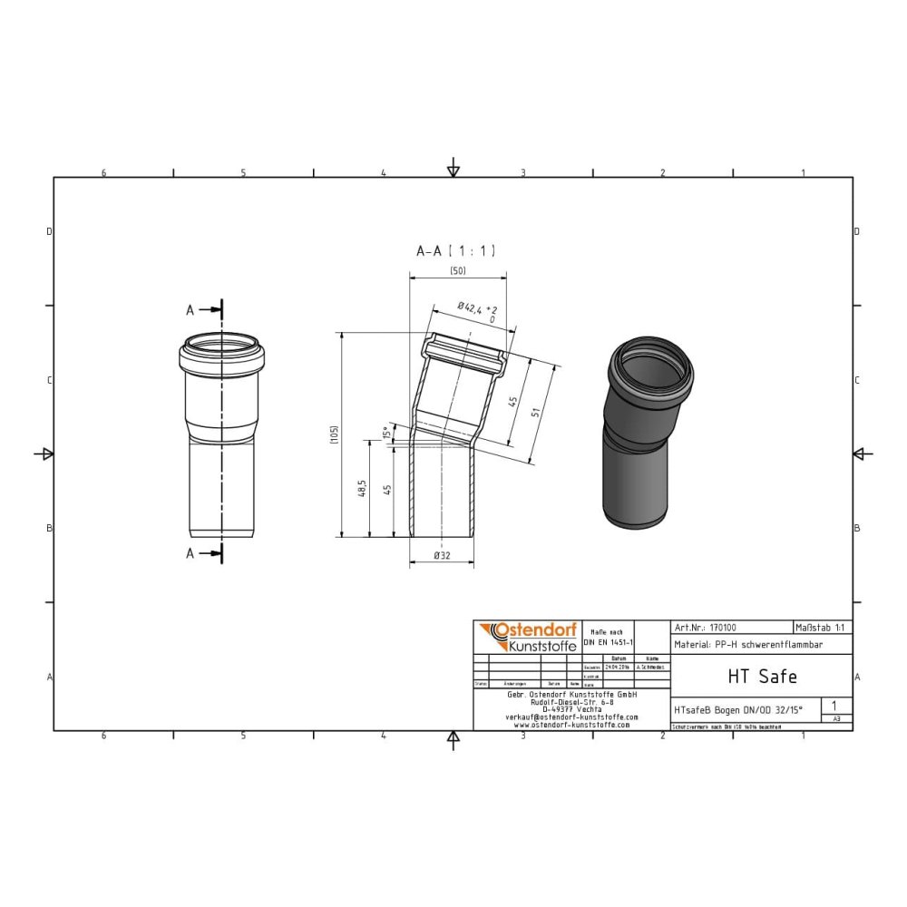 HTsafeB Bogen DN/OD 32    30 Grad