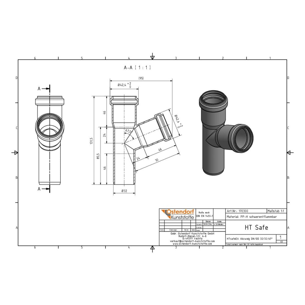 HTsafeEA Abzweig DN/OD 32/32    67 Grad