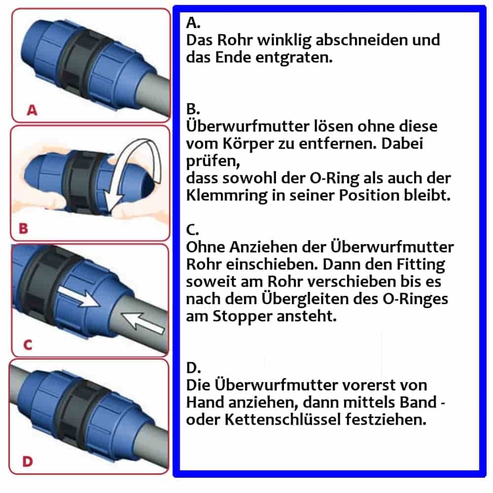 PP PE Rohr Verschraubung T-Stück 16 x 1/2" IG x 16