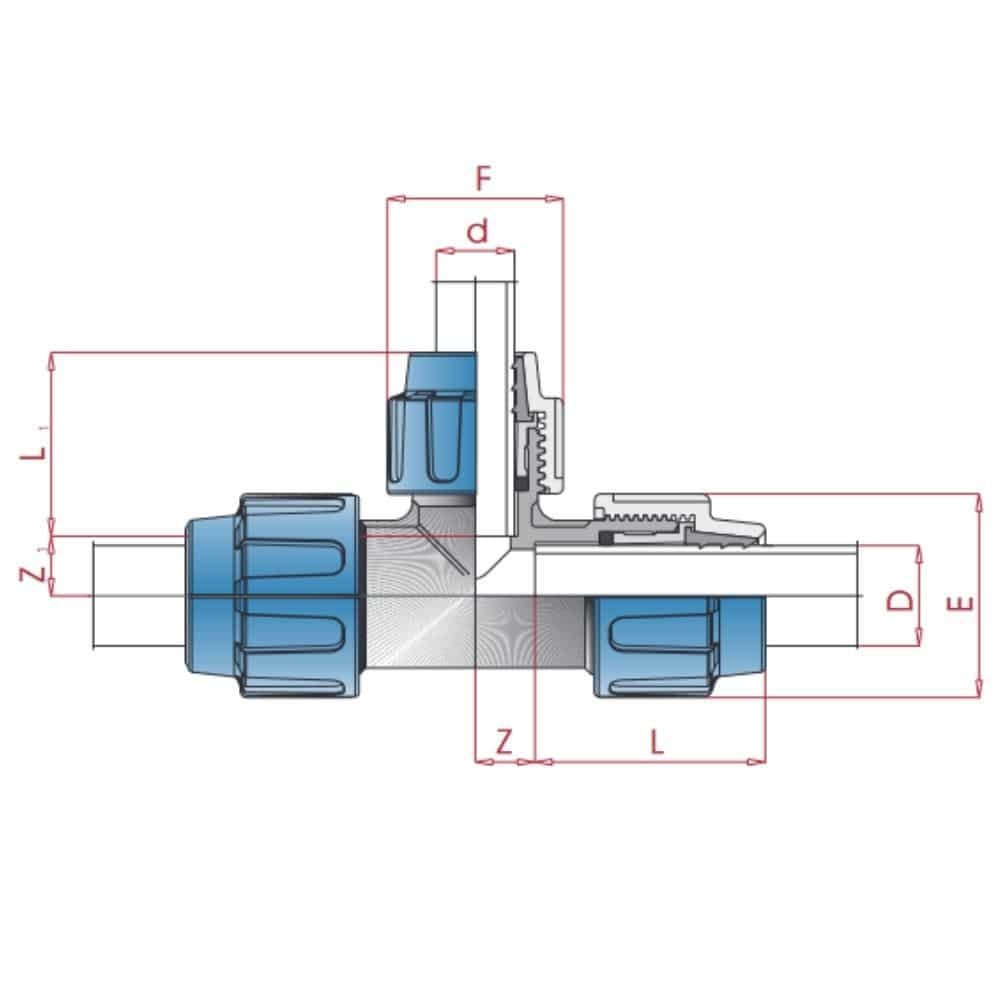 PP PE Rohr Verschraubung T-Stück reduziert 20 x 16 x 20