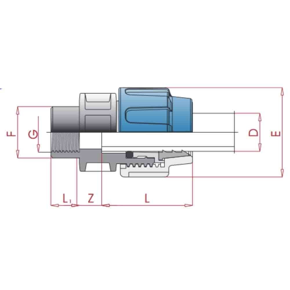 PP PE Rohr Verschraubung Kupplung 20 x 3/4" IG