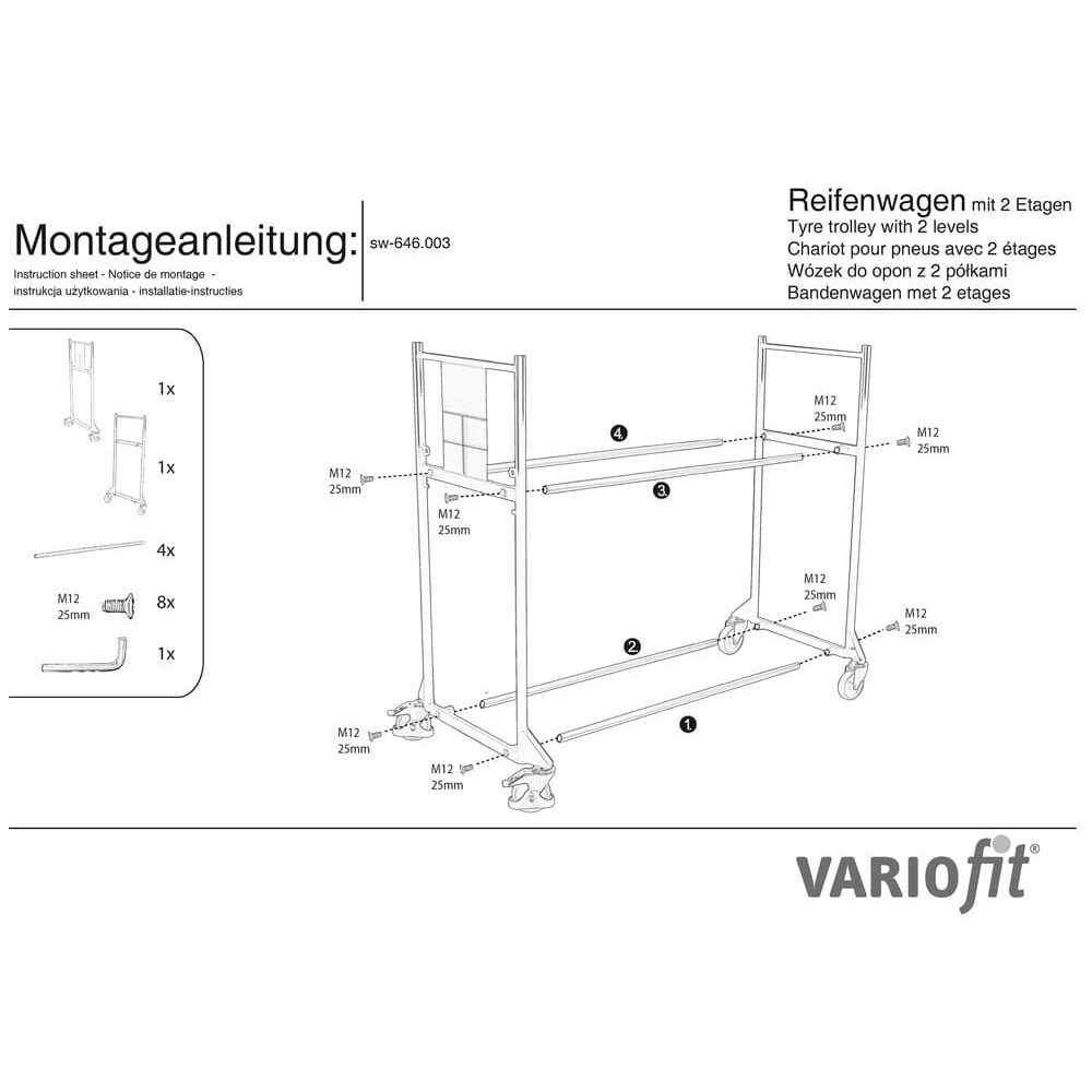 Reifenwagen 300 kg mit 2 Etagen thermoplastische Gummibereifung 1205 x 780 x 1430 mm