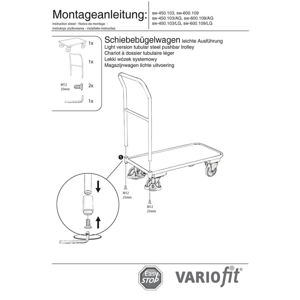 Schiebebügelwagen 200 kg Typ M + EasySTOP