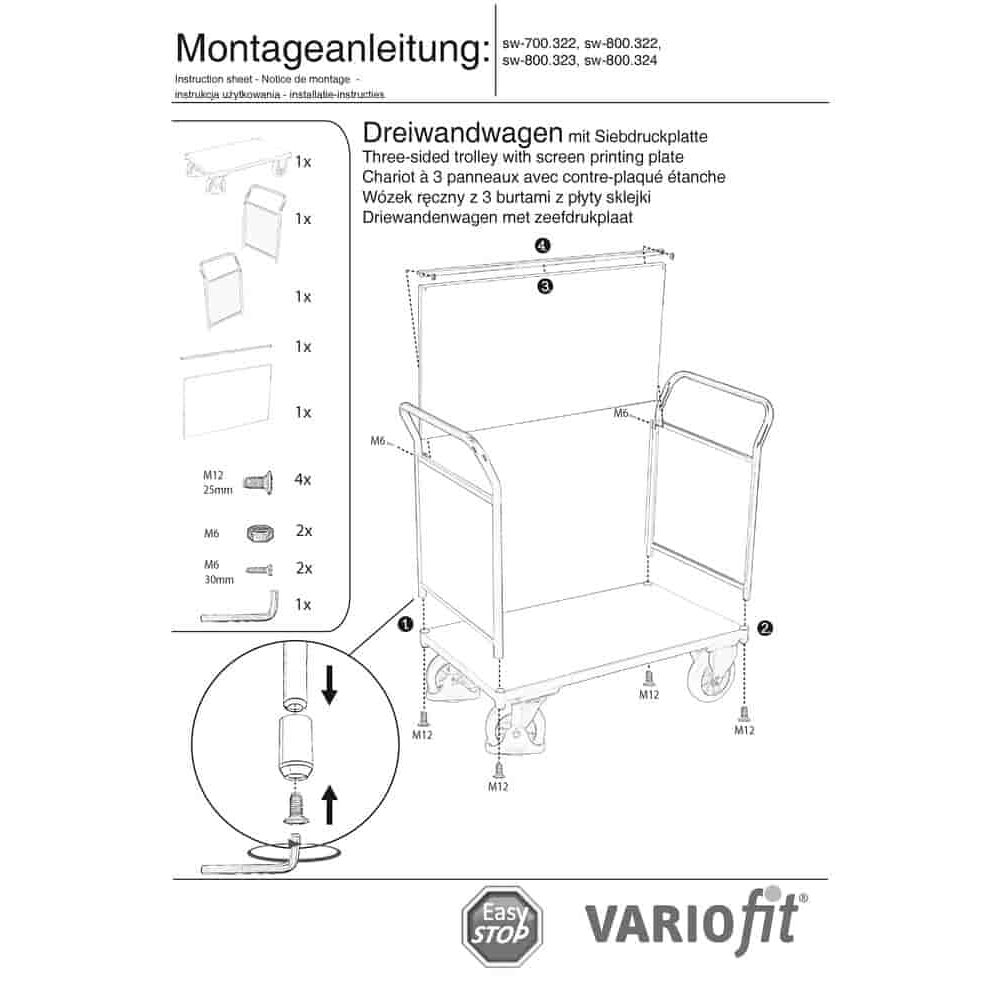 Dreiwandwagen 1000 kg Typ M + EasySTOP