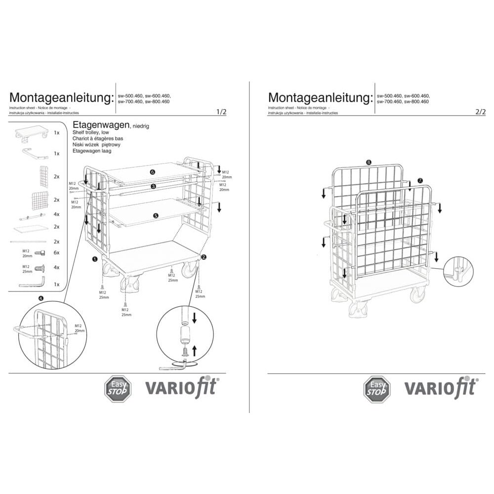 Paket-Vierwandwagen mit 3 Böden Typ M + EasySTOP