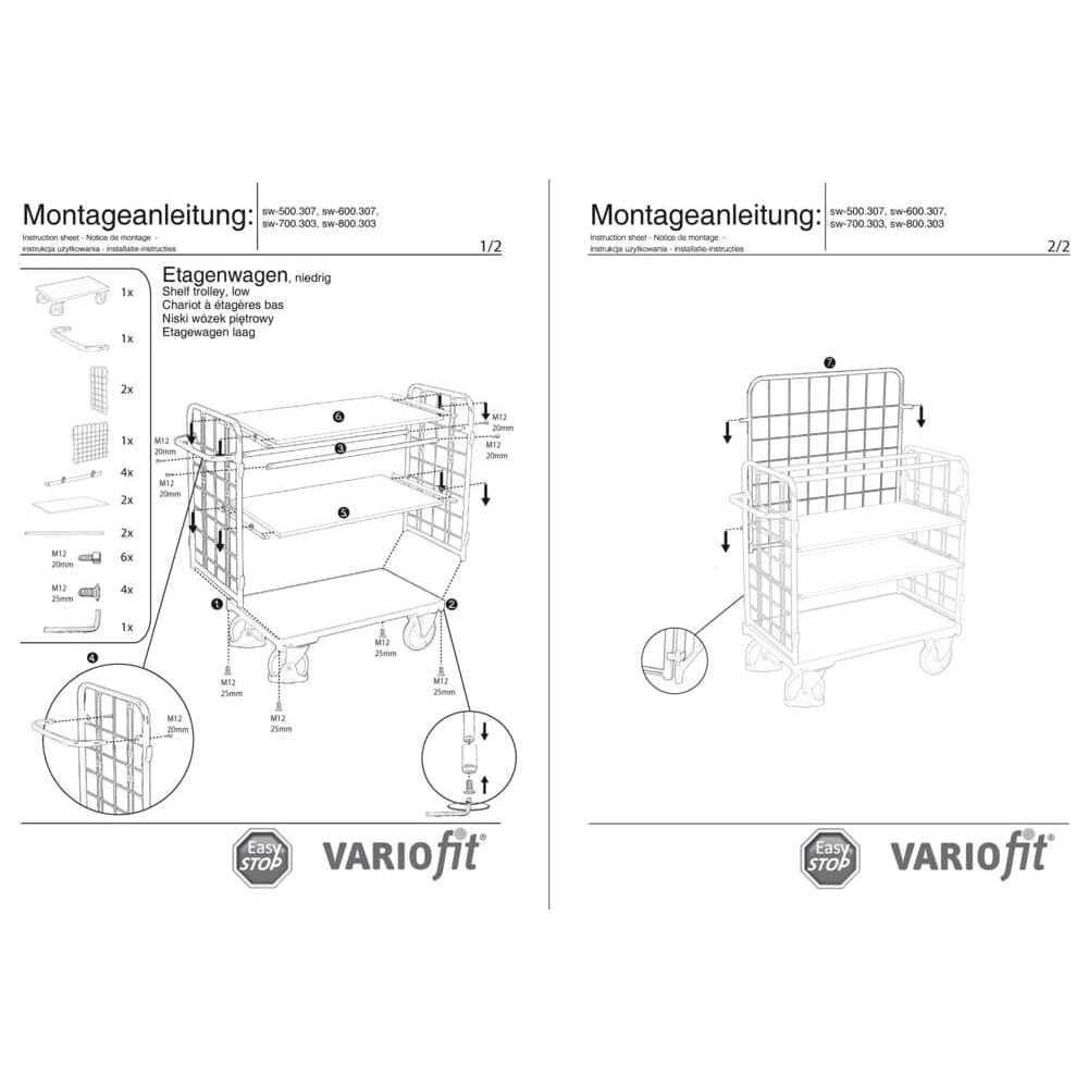 Paket-Dreiwandwagen mit 3 Böden 500 kg Traglast Typ M + EasySTOP