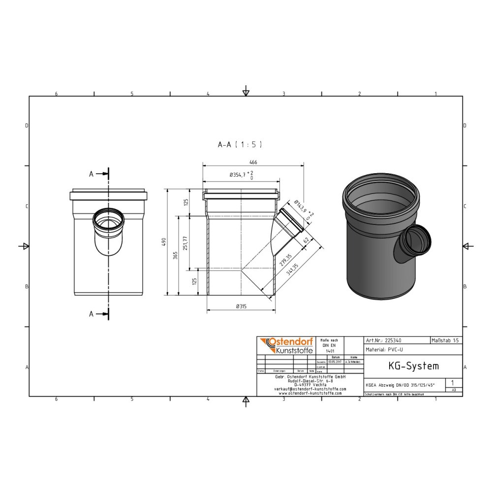 KGEA Abzweig DN/OD 315/125   45 Grad