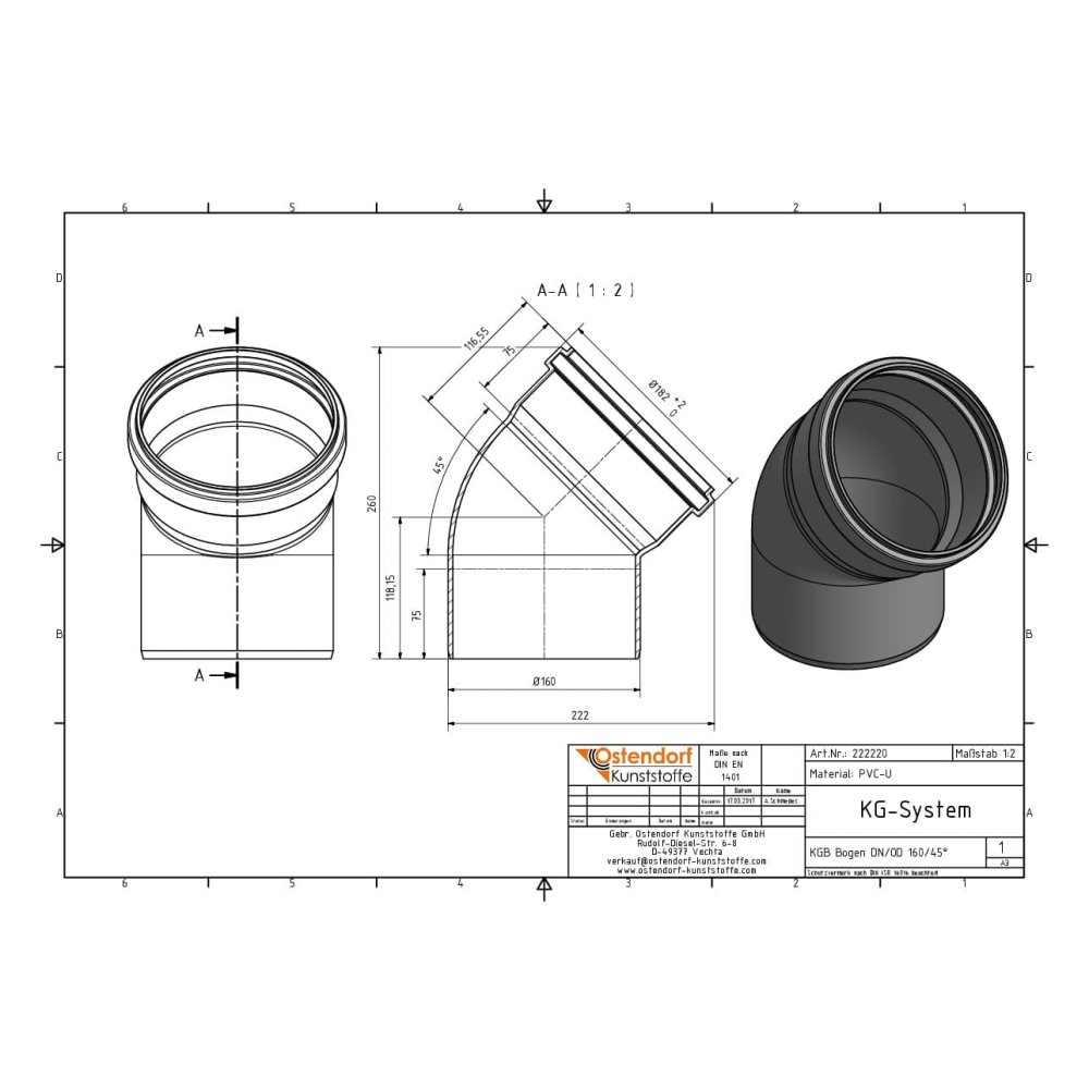 KGB Bogen DN/OD 160   45 Grad