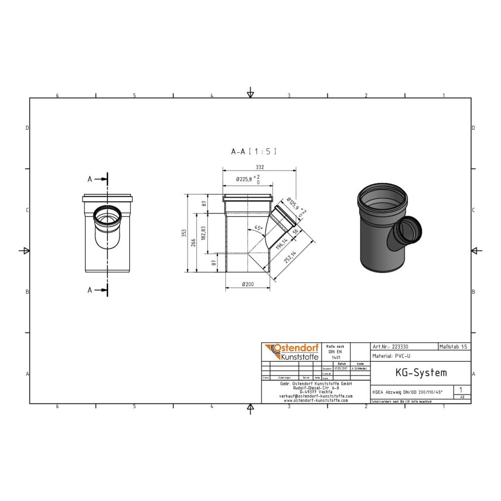 KGEA Abzweig DN/OD 200/110   45 Grad