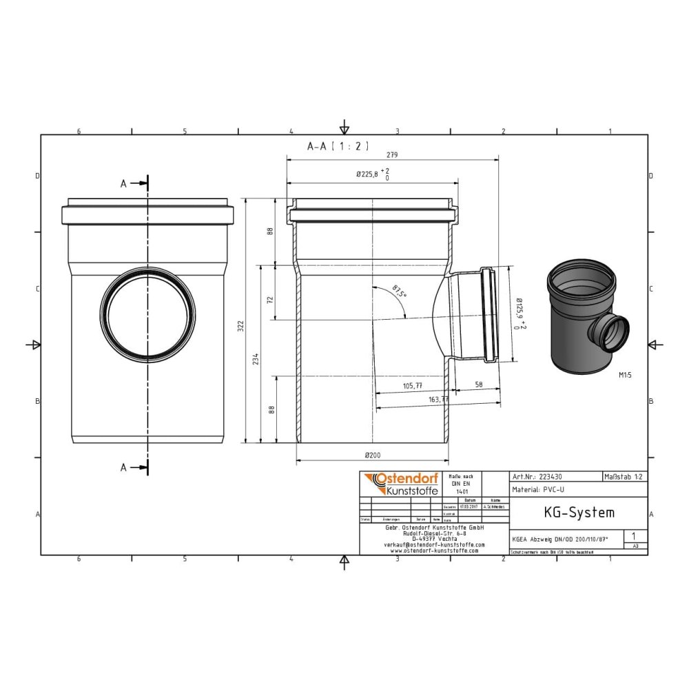 KGEA Abzweig DN/OD 200/110   87 Grad