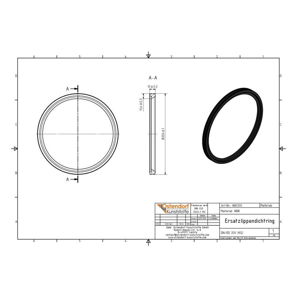 KG NBR Dichtung - ölbeständig DN/OD 200 (KG PVC)