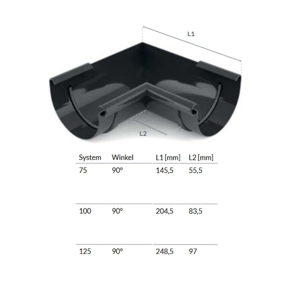 Eckstück Innen 90° graphit System 75