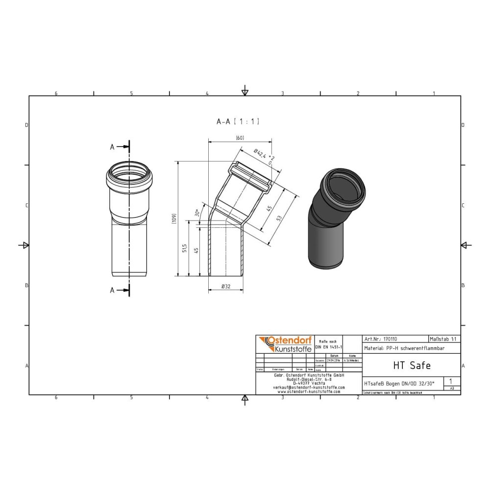 HTsafeB Bogen DN/OD 32    30 Grad