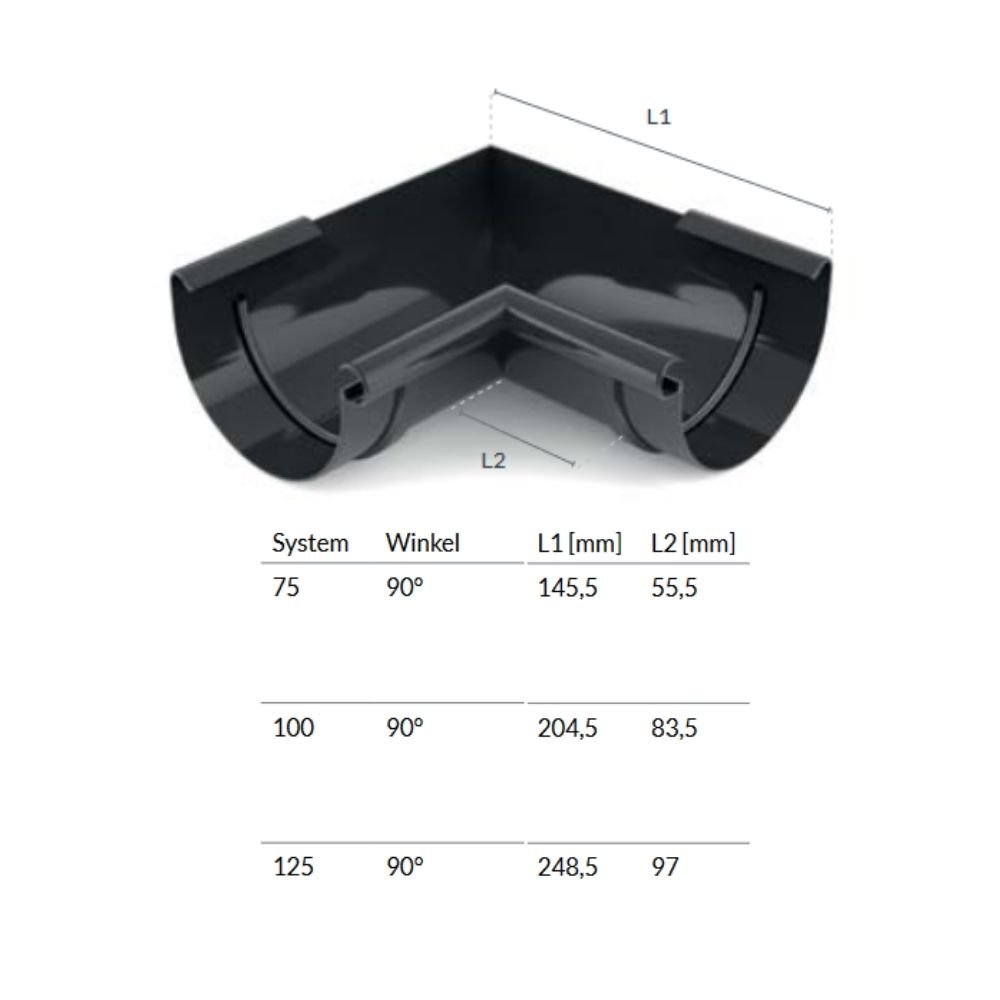 Eckstück Innen 90° graphit System 100