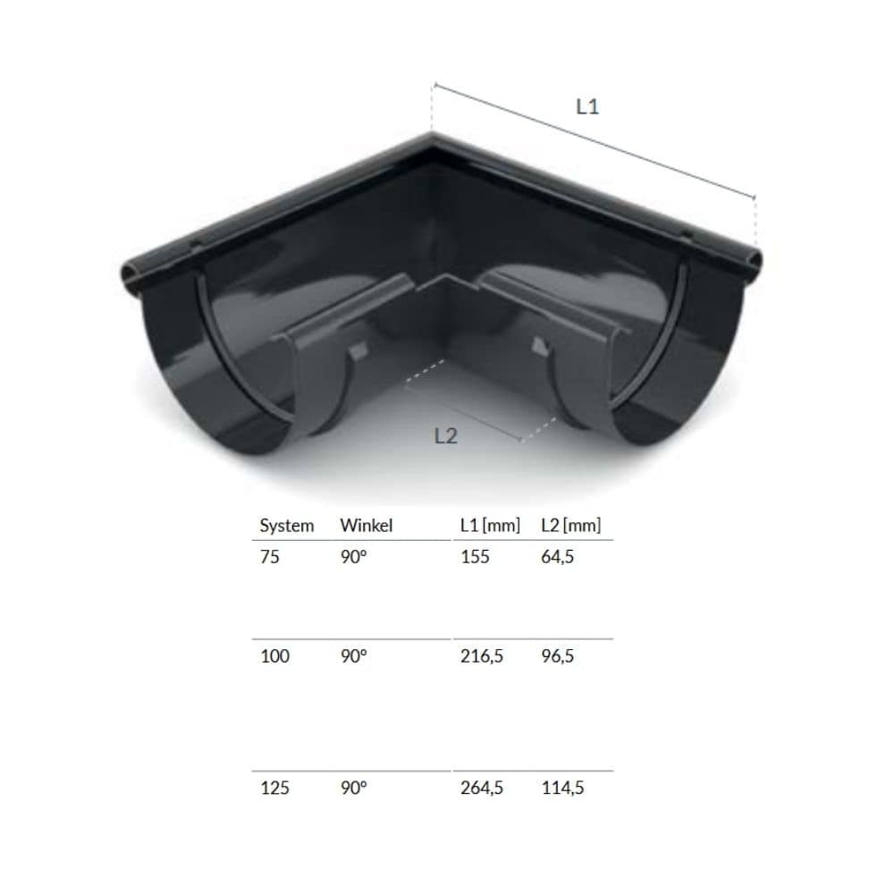 Eckstück Aussen 90° graphit System 75