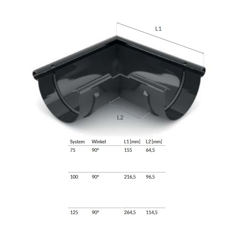 Eckstück Aussen 90° graphit System 100