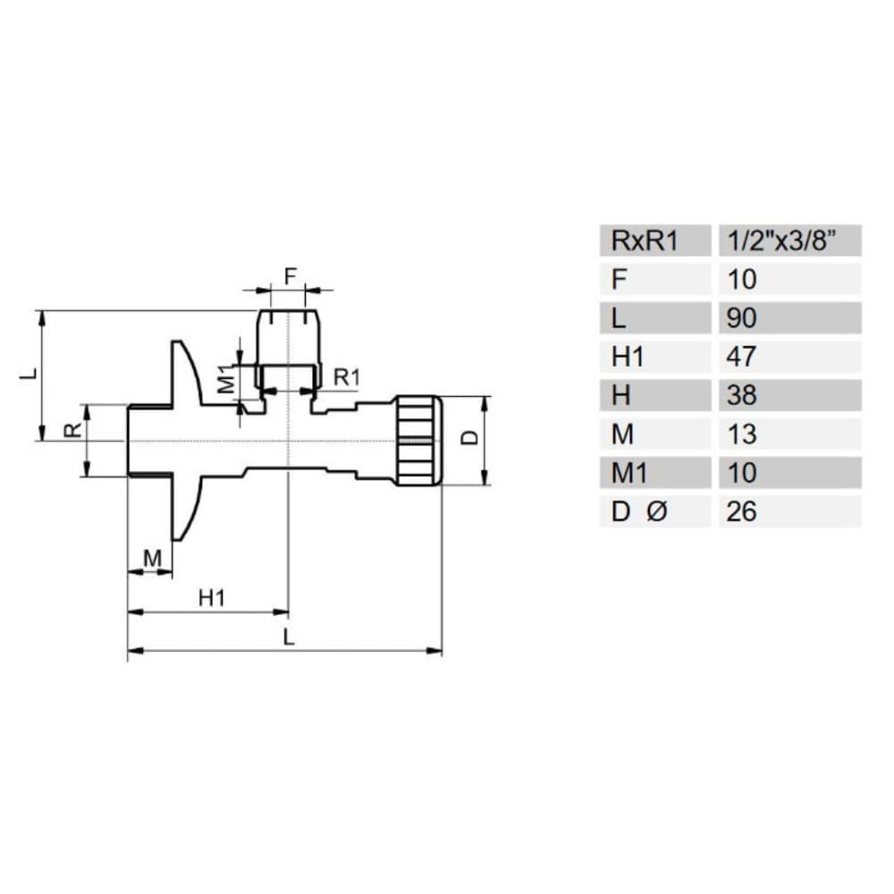 Eckventil 1/2" x 10 mm