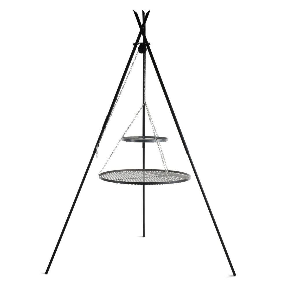 Schwenkgrill „TIPI“ 210 cm + Doppelrost 70cm und 40 cm aus Naturstahl