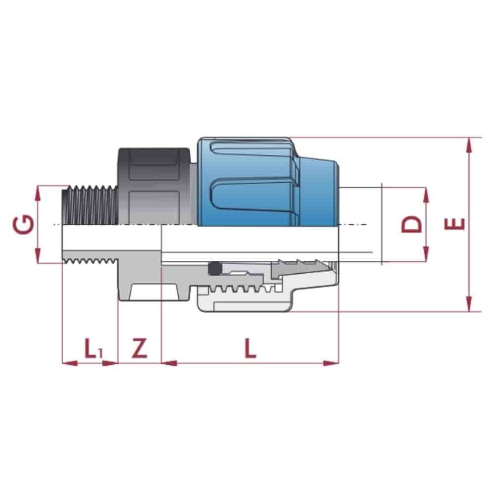 PP PE Rohr Verschraubung Kupplung 40 x 1" AG