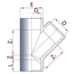 PVC - U 45° T-Stück Muffe 20 mm PN16