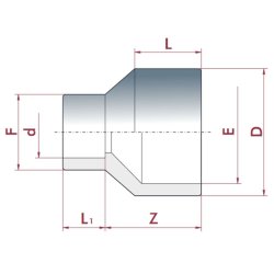 PVC-U Reduktion lang 40-32mm x 20 mm PN16